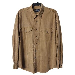 Expressions VINTAGE 90's Men's Brown Striped Casual Button Down Shirt Size XL